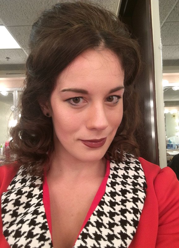 Lizzy in makeup as Gabriella in Boeing Boeing