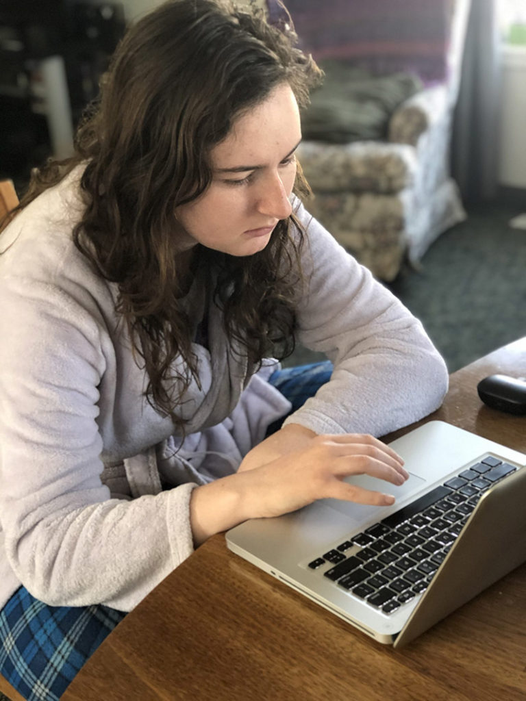 Caroline Hawthorne working on sound for The Fox